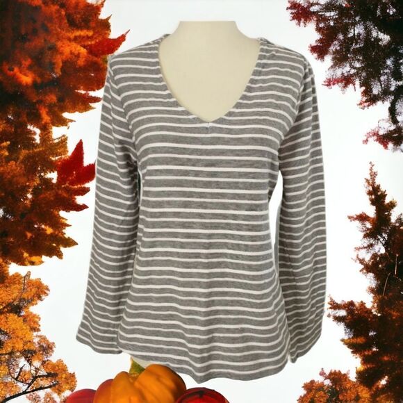 A New Day Tie Back Top Sz S Gray White Nautical Textured Stripes Coastal Beachy - Picture 7 of 16